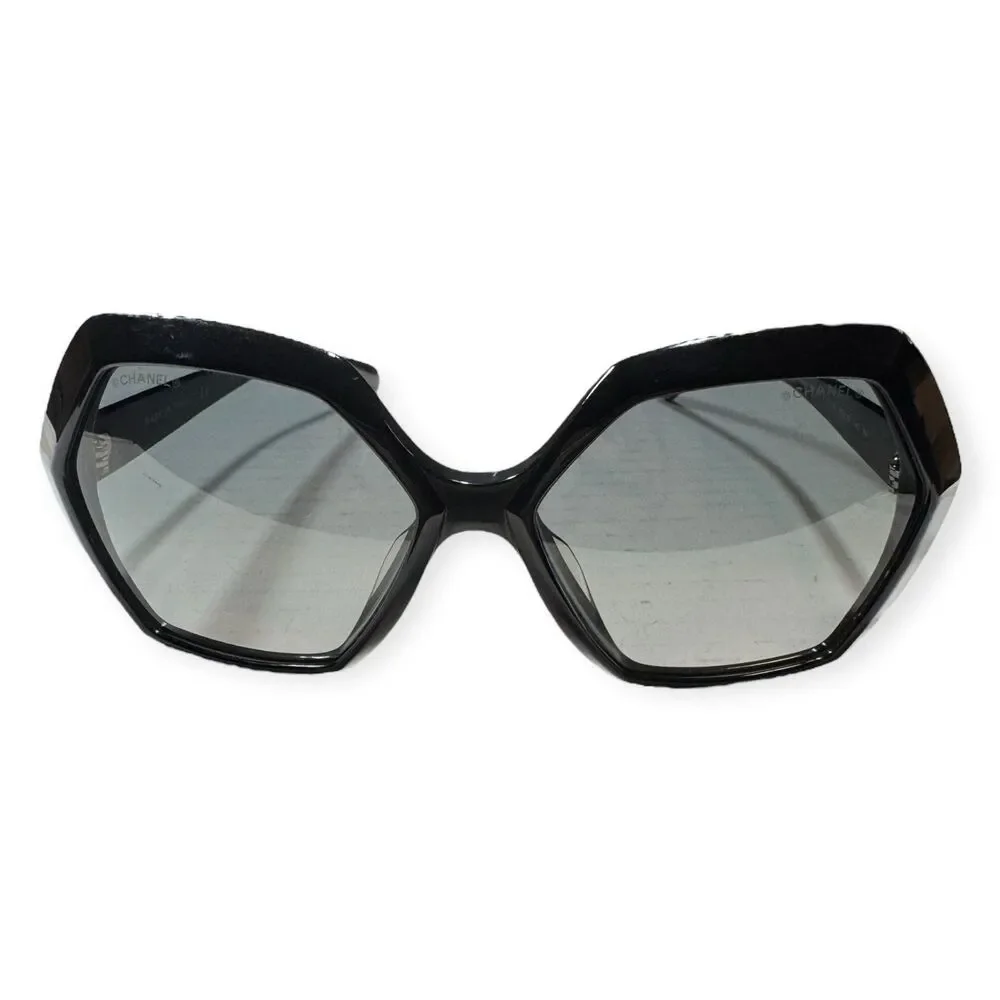 Chanel 5367 Black Hexagon Sunglasses Angular Gray Gradient Lenses Retro Y2K Rare - Picture 3 of 7